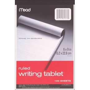 Writing Tablet, Ruled, White, 6 x 9-In., 100-Sheets