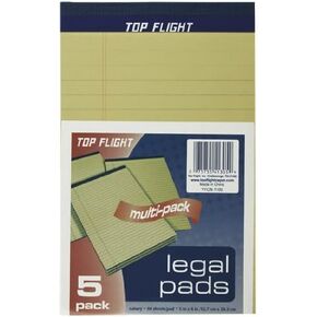 Top Flight Legal Pads, 5 x 8 Inches, 0.375 Inch Rule, Canary, 50 Sheets per Pad, 5 Pads per Pack (4513105)