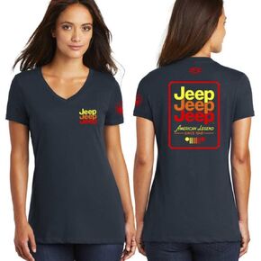 Jeep Ladies Echo American Legend Since 1941 Logo V-Neck T-Shirt 100% Cotton