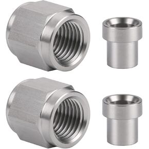 6AN Hardline Stainless Steel Tube Nut and Sleeve Fitting for 3/8" OD Tubing, 2 Sets