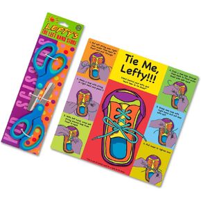 Teach a Child How to Tie Shoes Using Their Left Hand Instruction Card Plus Two Blue Left-Handed Scissors for Kids - Blue