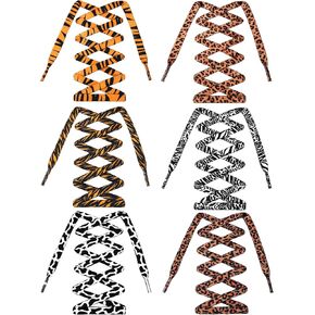 6pcs Leopard Print Shoe Laces Tiger Zebra Cow Elastic Flat Shoelaces for Zoo Theme Sports Shoes Boots Sneakers Skates