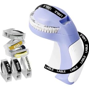 Embossing Label Maker with 6 Tapes, 3D Embosser Handheld Label Machine, Portable Lettering Embossed Labeler with 6 Rolls Emboss Tapes for Office Home Organization and DIY Crafting（Purple）