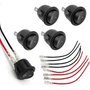 5Pack 12V ON Off Round Rocker Switches SPST 20mm Mini 12 Volt DC Mini Circle Toggle Switch 12V for Car Boat Automotive RV 2 Pin Switch 120V Wired KCD1