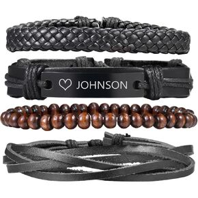 MEALGUET 4 in 1 Men's WWJD Bracelets : What Would Jesus Do Handmade Tribal Multi-Strand Wood Beads Braided Leather Cross Wrist Cuff Bracelets for Men Boys, Christian Jewelry Gift