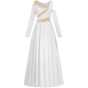 CR ROLECOS Praise Dance Dress Women Worship Costume Full Length Long Sleeve Praise Dress Liturgical Lyrical Dancewear