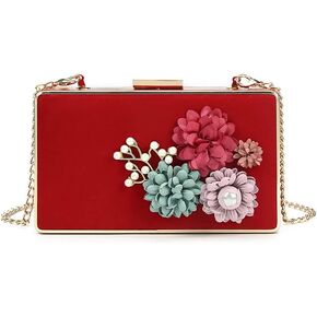 shiiriin | Women’s 3D Floral Velvet Clutch Purse Handbag | Handmade W/Pearl | Bridal Wedding Evening Formal Party | Crossbody