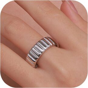 PLOMFOV 14K Gold Plated Chunky Statement Rings - Wide Chunky Band Gold/Silver Thumb - Stackable Chunky Ring for Women Men