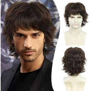 PHOCAS Mens Wig, Short Mens Black Wig Layered Natural Fluffy Synthetic Wig for Men Heat Resistant Halloween Cosplay
