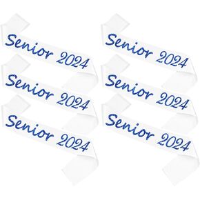 Senior Sash 2024, 6 Pack White Senior 2024 Satin Sashes with Blue Glitter Letters Graduation Sash Finally Graduated Senior Cheer Sash Party Supplies