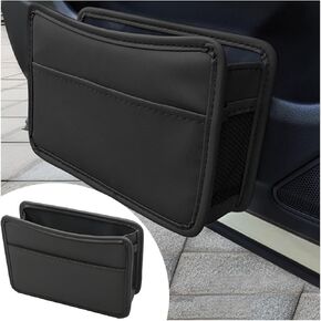 Car Trash Can, Leather Foldable Hanging Mini Automotive Dustbin Garbage Organizer Holder, Vehicle Storage Bag Container with One Roll Trash Bag, Universal for SUV Truck RV Van（Black）