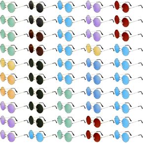 Kanayu 50pairs Round Hippie Sunglasses Packs Circle Colored Lens Sunglasses Retro 60s 70s Style Glasses Eyewear for Women Men