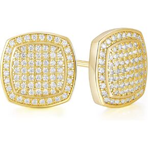 TRUMIUM Sterling Silver Earrings for Men Women Fake Diamond 5A Cubic Zirconia Studs Layered Silver Gold Earrings Studs Iced Out Square Cz Stud Earrings Hypoallergenic