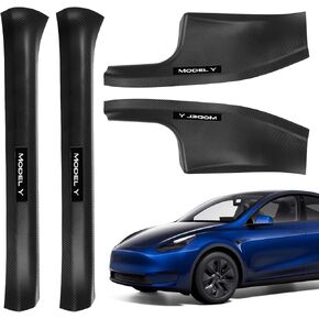 4 Pcs Door Sill Protector for Tesla Model Y 2024-2019 Front and Rear Door Pedal Kick Protection Carbon Fiber Friction Resistant Model Y Interior Accessories