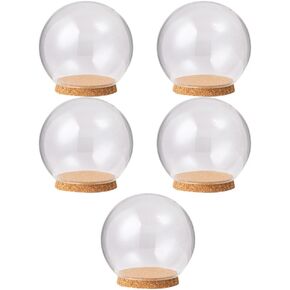 ABOOFAN 5pcs Glass Clear Cloche Globe Display Dome with Wood Base 10cm Decorative Glass Cloche Bell Jar Display Case for Valentines Day Collectibles Enchanted Rose Specimens Snow Globe Craft