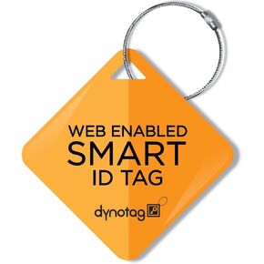 Dynotag® Web Enabled Smart ID Tag, Delue Steel tag with Braided Steel Loop, with DynoIQ™ & Lifetime Recovery Service. Diamond (Orange Split)