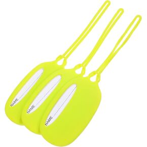 SAFIGLE Luggage Tags Suitcase Silicone Travel Bag Tag with Privacy Name ID Card Bright Yellow Baggage Label Tags Kids Adults Travel Essentials Accessories (3 Pack, Yellow)