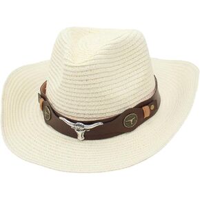 Women's Western Straw Cowboy Hats Men's Straw Cowgirl Hat Wide with Shapeable Wide Brim Foldable Vacation Beach Sun Hat