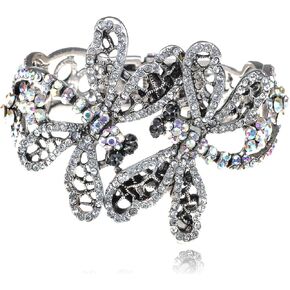 Alilang Silvery Tone Clear Crystal Rhinestones Two Dragonfly Cut Out Insect Cuff Bangle Bracelet