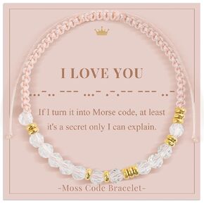 FANCIBAND I Love You Morse Code Bracelets For Women Pink Braided Bracelets Inspirational Gifts For Mom/Daughter/Girlfriend/Wife/Sister