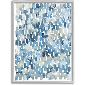 Stupell Industries Coastal Tile Abstract Soft Blue Beige Shapes, Designed by Grace Popp Grey Framed Wall Art, 16 x 20