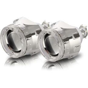2.5 inch Bi-Xenon HID Projector Lens H4 H7 H11 Car Retrofit Styling Use H1 light Universal (Black Shroud with White Angel Eyes)