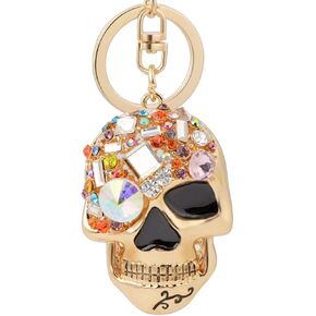 JIAHATE Skull Keychains for Women,Inlaid Multicolor Rhinestone Skull Key Trendy and Punk Style Key Chain Unisex Gift