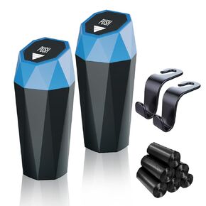 Car Trash Can with Lid, Mini Essential Car Accessories for Interior, Leakproof Car Garbage Can with 90 Attached Trash Bags and 2 Hooks, Multipurpose Car Organizers and Storage for Car