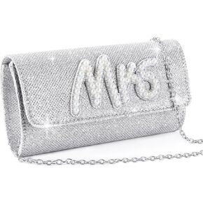 clothmile Bride Purse, Bride Clutch Bag, Diamond Glitter Prom Purse, Women Handbag, Pearl Bag for Bridal Wedding Party Gift