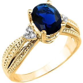 Fancy 10k Yellow Gold Diamond Band Oval Sapphire Engagement Ring