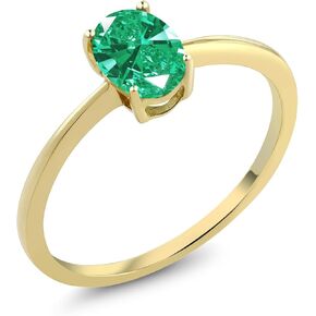 Gem Stone King 10K Yellow Gold Green Zirconia Solitaire Engagement Ring | 0.76 Cttw | Oval 7X5MM | Gemstone Birthstone | Wedding Engagement Anniversary Promise Ring For Women