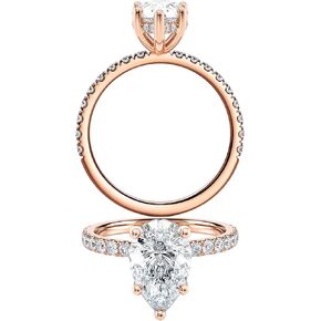 Diamond Wish IGI Certified 1 to 2 1/5 Carat Pear Cut Lab Grown Diamond Hidden Ribbon Halo Engagement Ring for Women in 14k Gold with Side Stones (I-J, VS-SI, cttw) Promise Ring Size 4 to 9