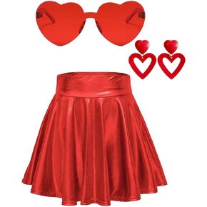 Teen Girls Metallic Skirts Shiny Mini Skater Skirt with Same Color Accessories 8-16Y