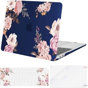 MOSISO Compatible with MacBook Air 13 inch Case 2022 2021 2020 2019 2018 Release A2337 M1 A2179 A1932 Retina Display Touch ID, Plastic Peony Hard Shell Case&Keyboard Cover&Screen Protector, Black