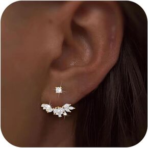 S925 Silver Rhinestone Wings Jacket Earrings for Women Shiny Bling CZ Cluster Stud Earring Dainty Minimalist Wings Ear Crawlers Earring to Daughter Mother's Day Graduation Ceremony Jewelry Gift