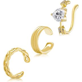 Ear Cuff Earrings for Women Cuff Hoop Earrings Non Piercing Cubic Zirconia Huggie Ear Cuff 14K Gold Plated Earrings Fake Clip On Helix Cartilage Girls Cuff Earrings