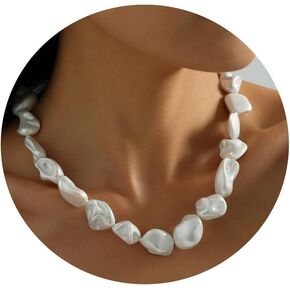Baroque Pearl Choker Necklace for Women Irregular Large Chunky Pearl Necklaces Pearl Beaded Statement Necklace for Women Fashion Jewelry