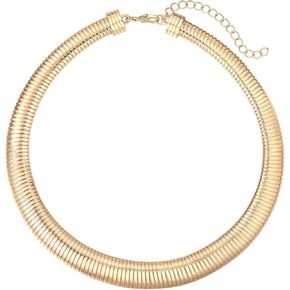 Chunky Stainless Steel Choker Necklace For Women, Gold Striped Flat Snake African Collar Exaggerated Necklace with Adjustable Chain Choker Jewelry for Women