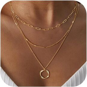 VIROMY Gold Necklace for Women 14k Gold Chain Necklaces Dainty Layered Necklaces Simple Stackable Pendant Necklaces Herringbone Cuban Paperclip Chain Gold Choker Necklaces Gold Jewelry for Women