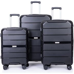 3 Pieces Luggage Sets Hardshell Suitcase Set With Spinner Wheels And TSA Lock, Carry On Luggage Suitcase For Travel (20/24/28) Black As shown One size