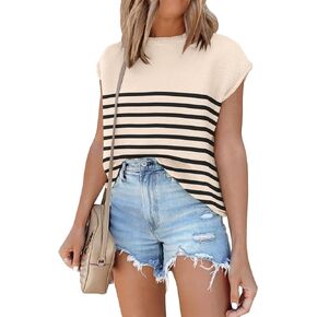 ANRABESS Womens Summer Cap Sleeve Sweater Crewneck sleeveless Knit Tops Casual Fit Vest 2024 Trendy Tank Top Shirts