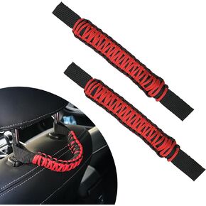 2 PCS Car Rear Seat Safety Grab Handle, 11.6 x 1.3 Paracord Braided Flexible Auxiliary Support Kit, Roll Bar Grip Stable Balancing Grabber, Universal for Car Interior Accessory (Red & Black)