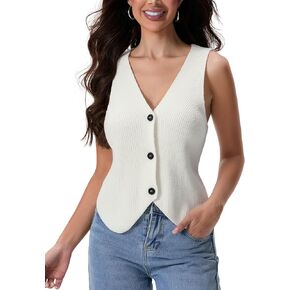 Knit Vest Top for Women Button Up Vest Sweater Y2k Trendy Summer Vest Crochet Going Out Tops Jean Vest