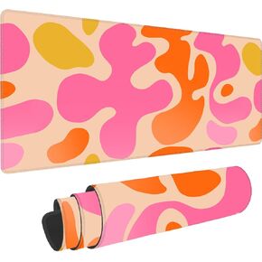Boho Pink Desk Mat Modern Abstract Cute Large Mouse Pad XL 31.5x11.8in 3mm Non-Slip Rubber Base Extended Kawaii Pink Mousepad Stitched Edges Keyboard Mouse Mat Desk Accessories for Women Office Decor