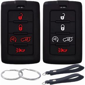 TPU Key Fob Cover Compatible with 2021-2024 Jeep Grand Cherokee L Grand Wagoneer L Wagoneer Grand Cherokee L (Black/White, TPU/5 Buttons)