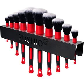 FOSHIO Car Detailing Brush Holder with The Mounting Hardware, Durable Solid Painted Metal Rack for Putting Different Size 10 Car Detailing Brushes, Wall Mount for Garage Workshop