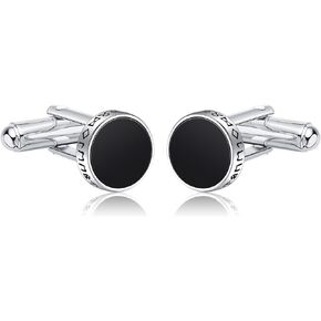 YAFEINI Black Onyx Cufflinks for Men 925 Sterling Silver Tuxedo Shirt Studs Cuff Links Viking Cufflinks Jewelry Gifts for Men Best Man