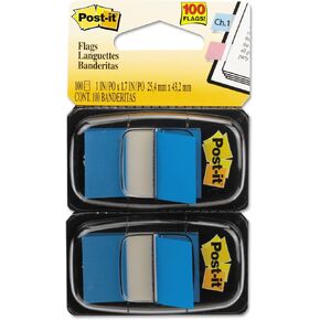 3M 680BE2 Post-It Page Flags in Dispenser, 1-Inch Size, Blue, 100 Flags/Pack