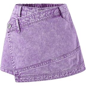 Floerns Girl's Wrap Front High Waist Denim Skorts Straight Leg Skirt Shorts
