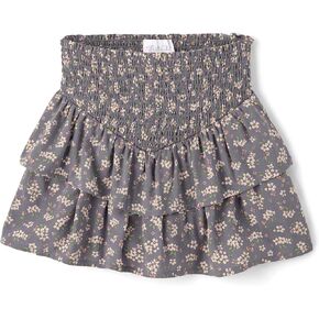 The Children's Place Girls' Pull On Everyday Skorts, Gray Floral Smocked